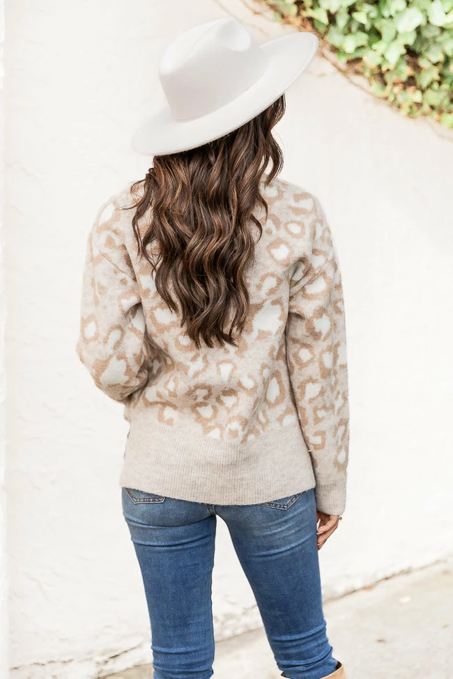 Best Sale 💯 Pink Lily Where The Wild Things Live Tan Leopard Print Sweater 👏 - Image 5