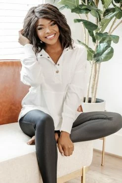 Best Sale ⌛ Pink Lily Just Go With It Cream Henley Pullover 😉