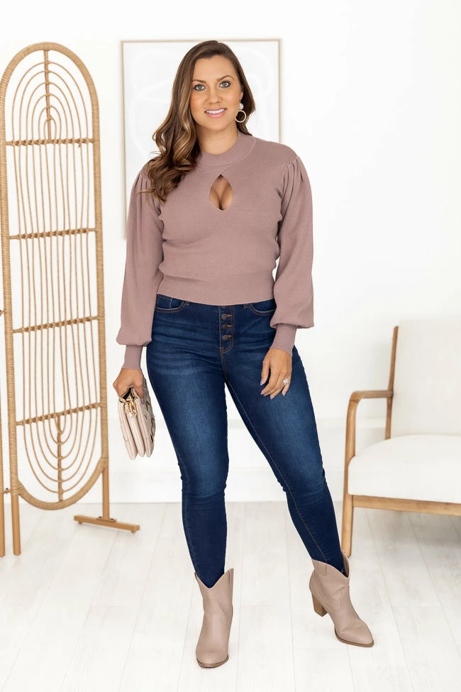 Promo ๐งจ Pink Lily Getting Good Brown Keyhole Mock Neck Sweater ๐ - Image 6