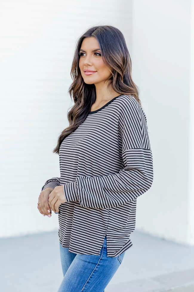 Best deal 🛒 Pink Lily In My Head Brown Striped Long Sleeve Tee 💯 - Image 4