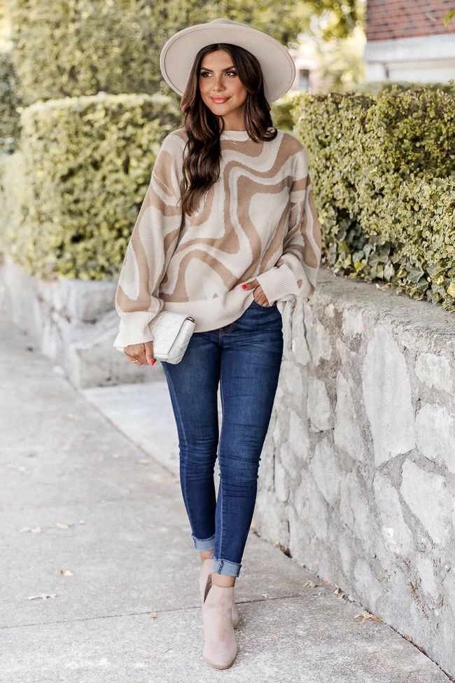 Discount 😍 Pink Lily Beyond Words Tan Swirl Sweater FINAL SALE ⌛ - Image 2