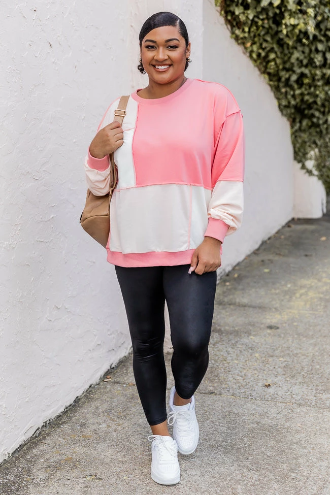 Best deal β Pink Lily Love You Better Coral Colorblock Patchwork Sweater π - Image 5