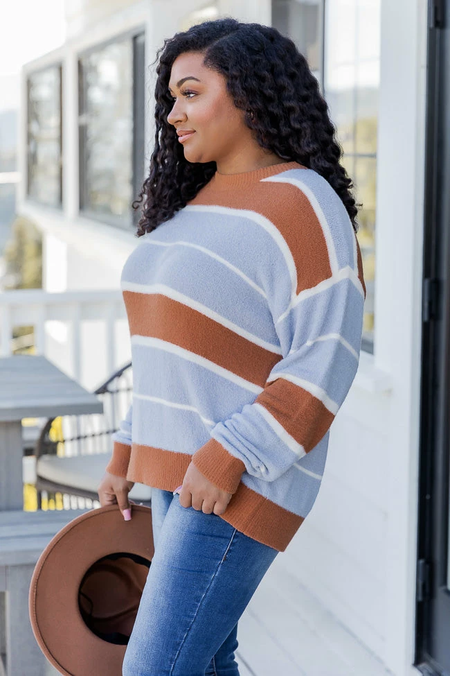 Flash Sale ⭐ Pink Lily Get What You Want Brown And Blue Striped Sweater 🔥 - Image 5