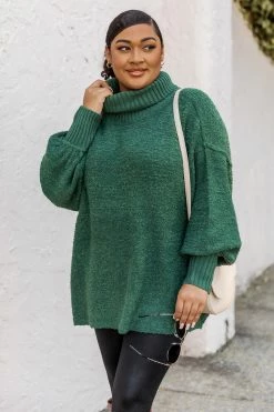 Outlet 👍 Pink Lily Haven't You Heard Hunter Green Turtleneck Sweater ✔️