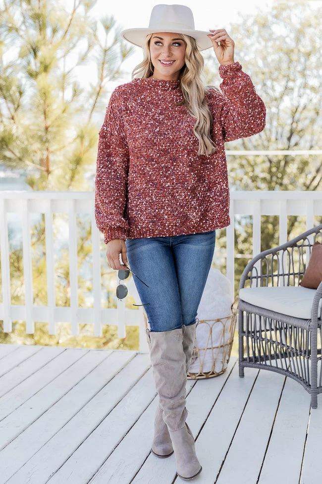 Flash Sale 🎁 Pink Lily Bonfire Promises Rust Confetti Mock Neck Sweater FINAL SALE 🔔 - Image 7