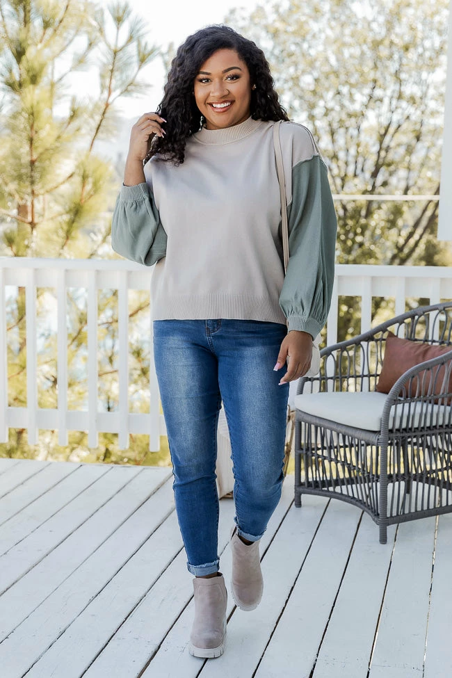 Promo π― Pink Lily Longing For Fall Beige Colorblock Mock Neck Sweater FINAL SALE β¨ - Image 6