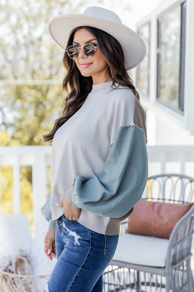 Promo π― Pink Lily Longing For Fall Beige Colorblock Mock Neck Sweater FINAL SALE β¨ - Image 4