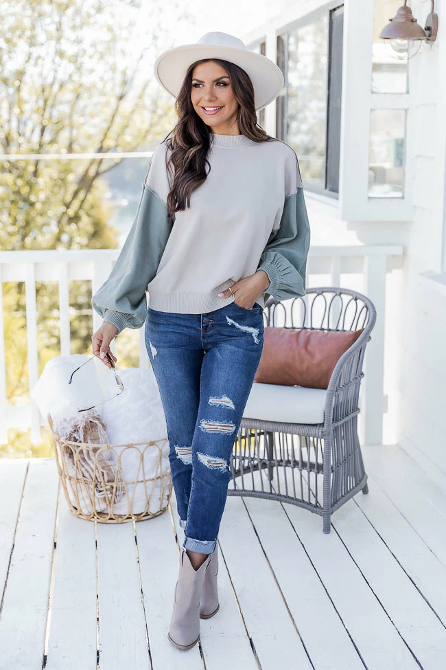 Promo π― Pink Lily Longing For Fall Beige Colorblock Mock Neck Sweater FINAL SALE β¨ - Image 2