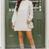 Deals ⌛ Pink Lily A Step Ahead Beige Textured Mock Neck Sweater 👗 Dress FINAL SALE 🎉