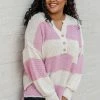 Wholesale 💯 Pink Lily Know You Best Mauve Oversized Striped Henley Sweater 🔥