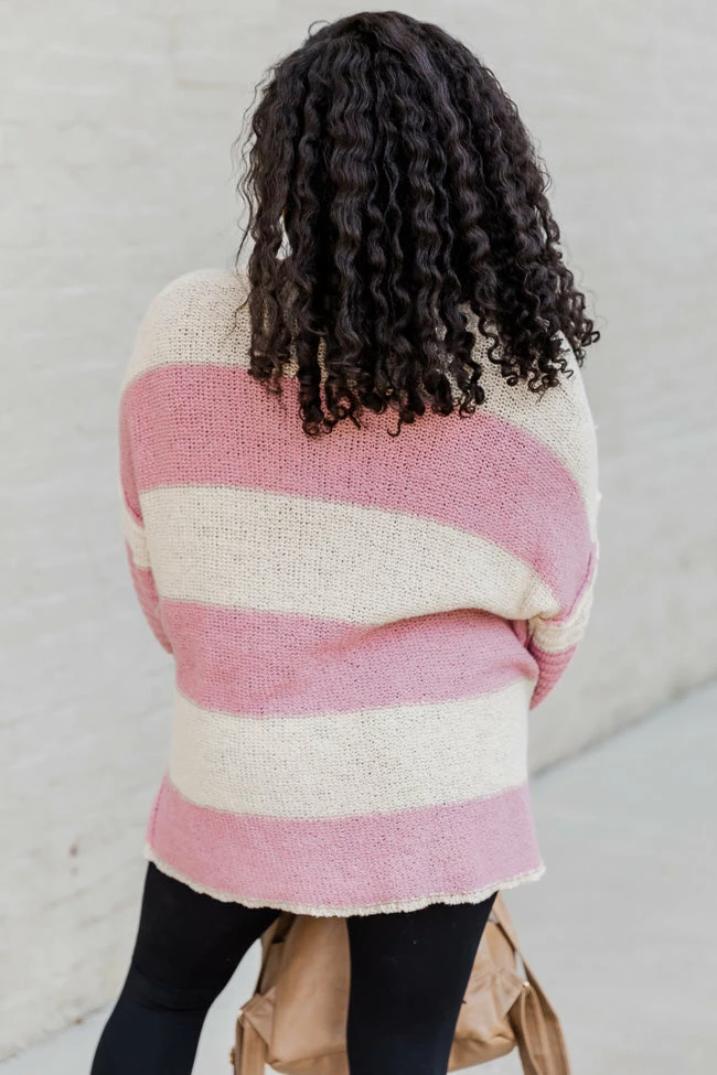 Wholesale π― Pink Lily Know You Best Mauve Oversized Striped Henley Sweater π₯ - Image 5