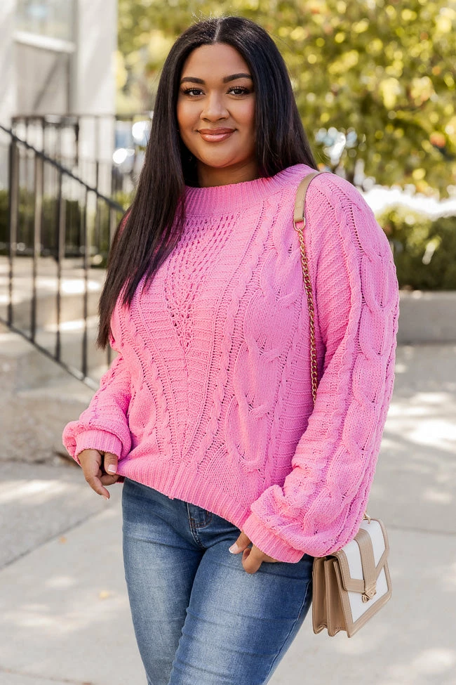 Discount ๐ Pink Lily Feeling Close To You Pink Wide Neck Chenille Sweater ๐ฅ - Image 8