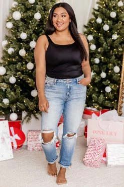 Best Pirce ⌛ Pink Lily You Know Better Black Ribbed Layering Tank 🎉