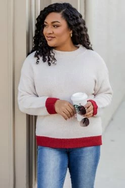 Deals 🔥 Pink Lily Cool Again Red Colorblock Mock Neck Sweater 🥰