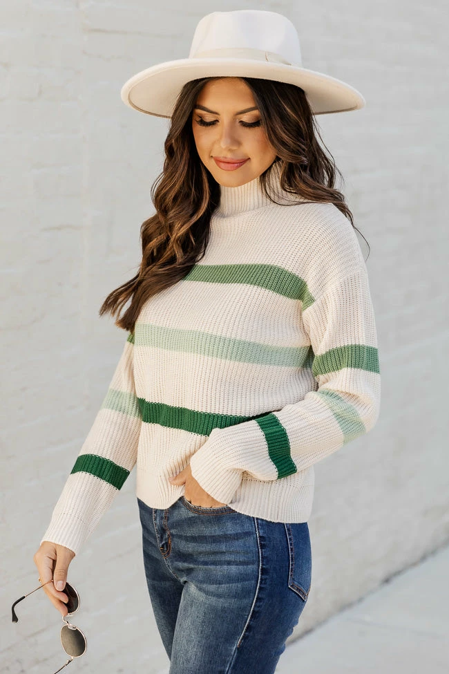 Hot Sale 🌟 Pink Lily Always On Trend Green Striped Turtleneck Sweater ⭐ - Image 8