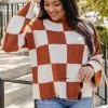Promo 🛒 Pink Lily Best Behavior Brown Checkered Sweater 🌟