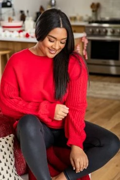 Best Sale 🎉 Pink Lily Wrapped In Red Cable Knit Sweater 😉