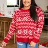 Cheap 😀 Pink Lily Twelve Days Of 🎁 Christmas Red Fair Isle Sweater ⌛