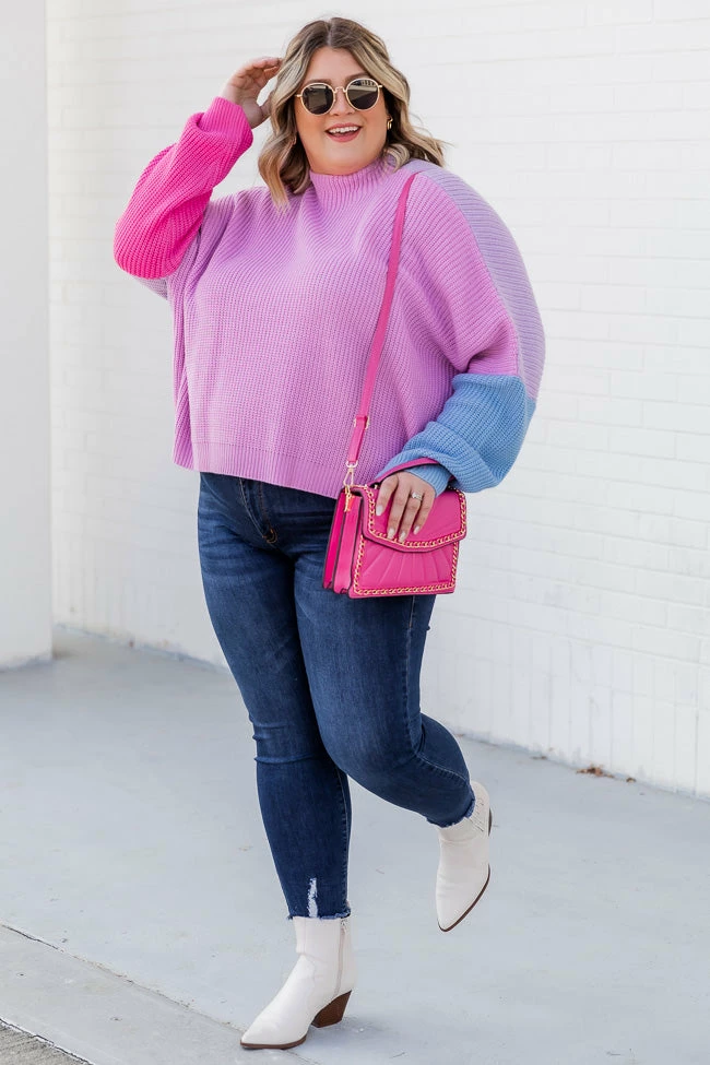 Best Sale π₯° Pink Lily See You Swoon Purple Colorblock Sweater π€© - Image 5
