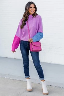 Best Sale 🥰 Pink Lily See You Swoon Purple Colorblock Sweater 🤩