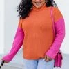 Discount 🎉 Pink Lily Be A Stand Out Orange And Pink Colorblock Sweater ⭐