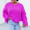 Outlet 😉 Pink Lily Love Too Much Magenta Tassel Sleeve Sweater 😀