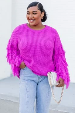 Outlet 😉 Pink Lily Love Too Much Magenta Tassel Sleeve Sweater 😀