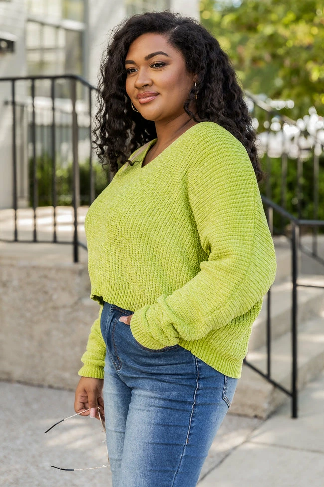 Deals โค๏ธ Pink Lily Coming Out Strong Lime V-Neck Sweater ๐ - Image 4