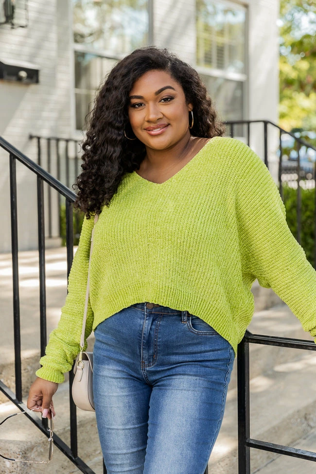 Deals โค๏ธ Pink Lily Coming Out Strong Lime V-Neck Sweater ๐ - Image 2