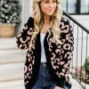 Cheap ⭐ Pink Lily Something Simple Black And Tan Leopard Print Fuzzy Cardigan 🌟