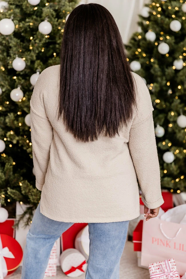 Outlet π Pink Lily The Way We Roll Beige Fuzzy Henley Sweater π - Image 9
