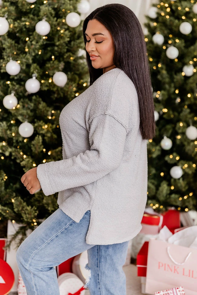 Cheapest βοΈ Pink Lily The Way We Roll Light Grey Fuzzy Henley Sweater π - Image 8