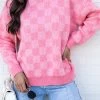 Budget 🔥 Pink Lily Time To Shine Pink Checkered Sweater 🔥