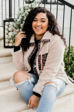 Promo ✨ Pink Lily The Beautiful Life Beige Leopard Print Lined Sherpa Jacket 🎉
