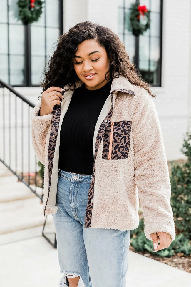 Promo β¨ Pink Lily The Beautiful Life Beige Leopard Print Lined Sherpa Jacket π - Image 4