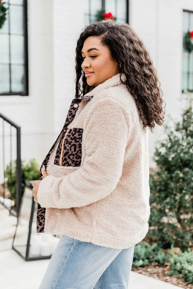 Promo β¨ Pink Lily The Beautiful Life Beige Leopard Print Lined Sherpa Jacket π - Image 5