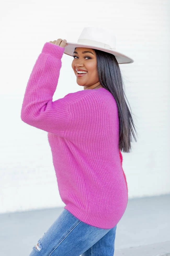 New π Pink Lily Split Decision Pink And Red Colorblock Fuzzy Sweater π - Image 8