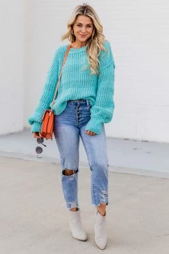 Best deal 😍 Pink Lily Look This Way Aqua Chenille Sweater ⭐