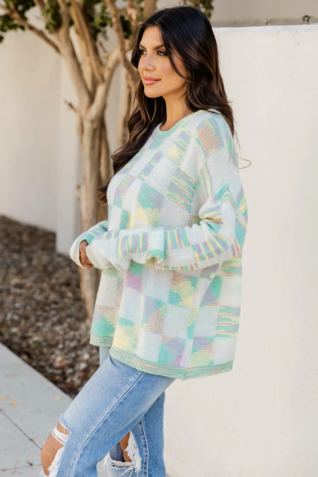 Discount β Pink Lily Mull It Over Cream And Multicolor Checkered Sweater π - Image 5