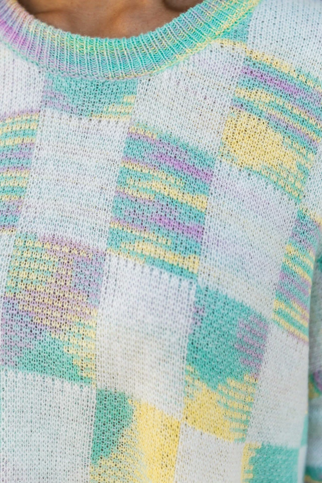 Discount β Pink Lily Mull It Over Cream And Multicolor Checkered Sweater π - Image 4