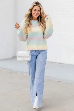 Budget ๐ฏ Pink Lily Feel The Joy Yellow Ombre Sweater ๐