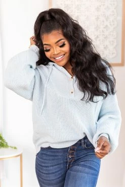 Top 10 โญ Pink Lily Send Your Approval Henley Blue Hooded Sweater ๐