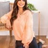 Buy ✔️ Pink Lily Send Your Approval Henley Peach Hooded Sweater 👏