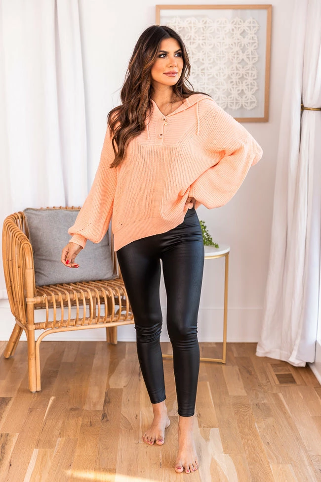 Buy โ๏ธ Pink Lily Send Your Approval Henley Peach Hooded Sweater ๐ - Image 5
