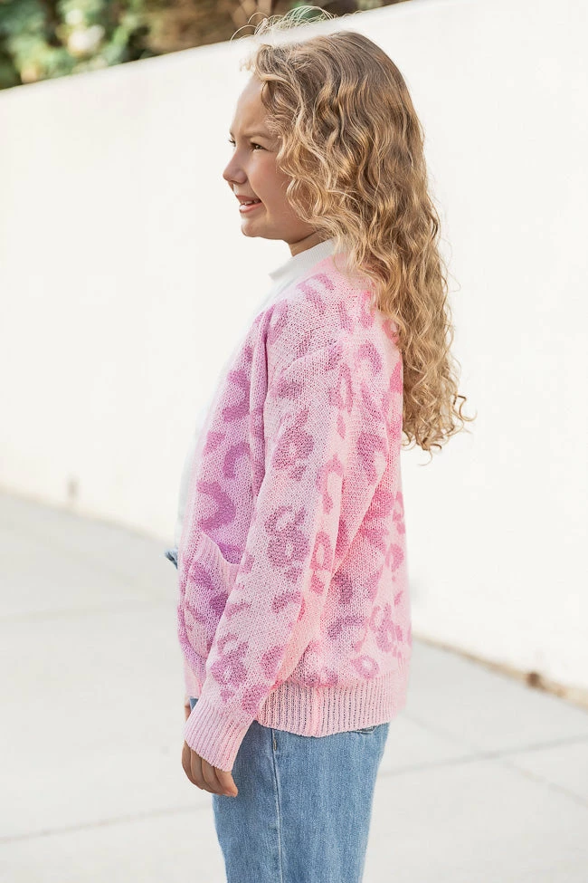 Discount π₯° Pink Lily Make Time For Love Kids Pink Animal Print Pink Cardigan FINAL SALE π - Image 4