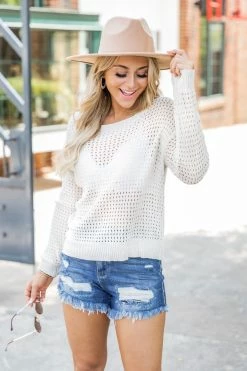 Promo 🔥 Pink Lily Clear View Cream Open Knit Sweater FINAL SALE 🔥